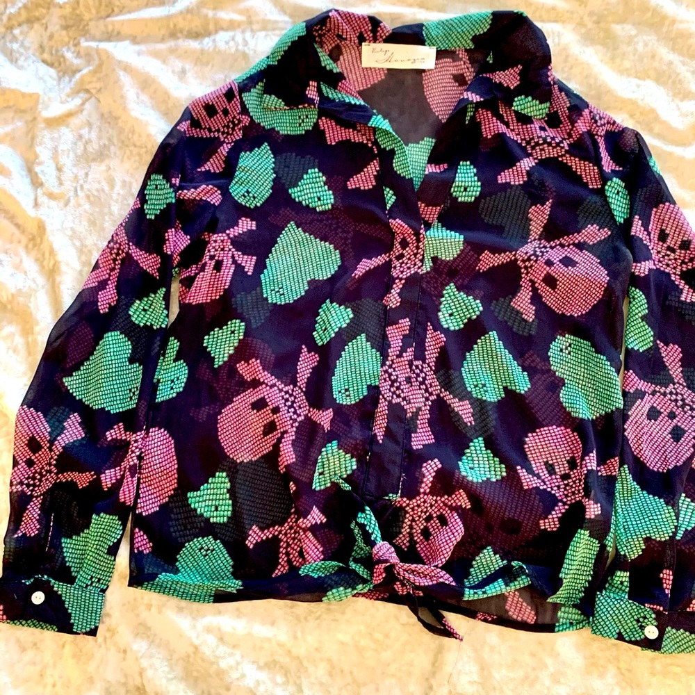 Vintage Havana Sheer Hearts 💕 & Skulls 💀 Blouse